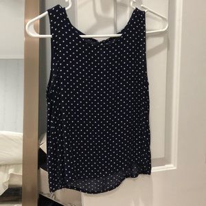 Navy and white polka dot tank top